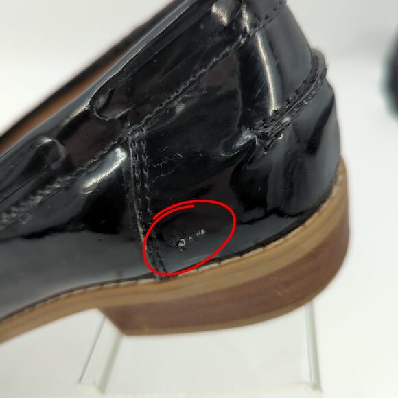 Steve Madden Patent Leather Penny Loafers Black Mellany Size 7 Stacked Heel - Picture 3 of 11